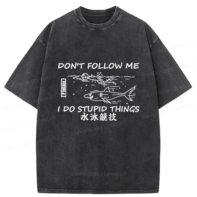 Tokyo-Tiger Don't Follow Me Funny Washed T-Shirt