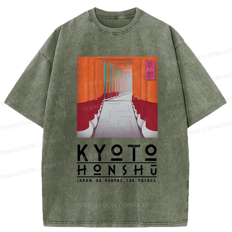 Tokyo-Tiger Kyoto Attractions Washed T-Shirt