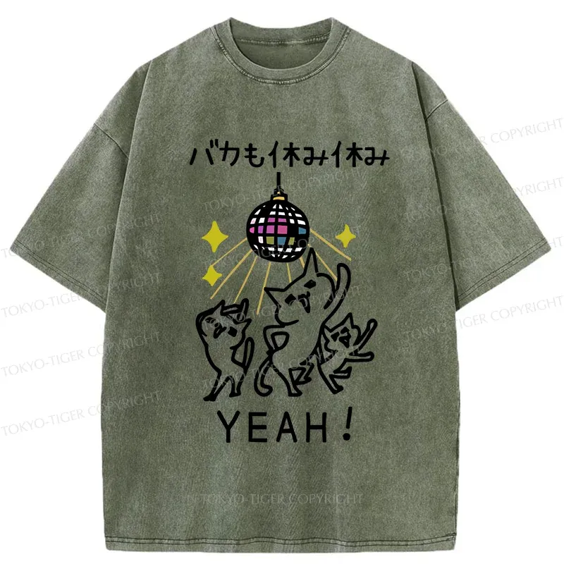 Tokyo-Tiger Cats Dancing Funny Washed T-Shirt