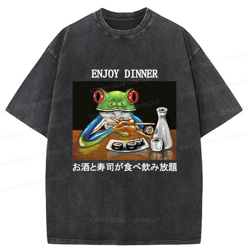Tokyo-Tiger Enjoy Dinner Washed T-Shirt