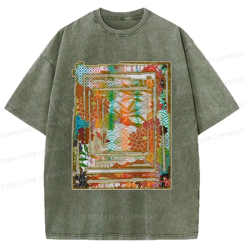 Tokyo-Tiger Japanese Sakura Prints Washed T-Shirt