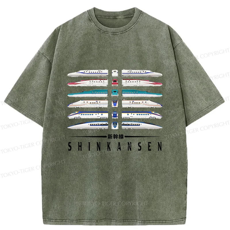 Tokyo-Tiger Shinkansen Trains Washed T-Shirt