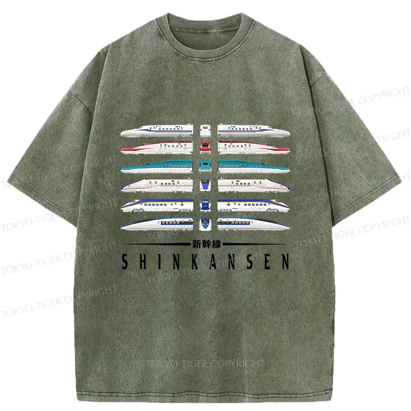 Tokyo-Tiger Shinkansen Trains Washed T-Shirt