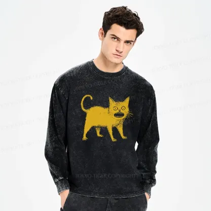 Tokyo-Tiger Horrible Japanese Cat Washed Long Sleeve T-Shirt