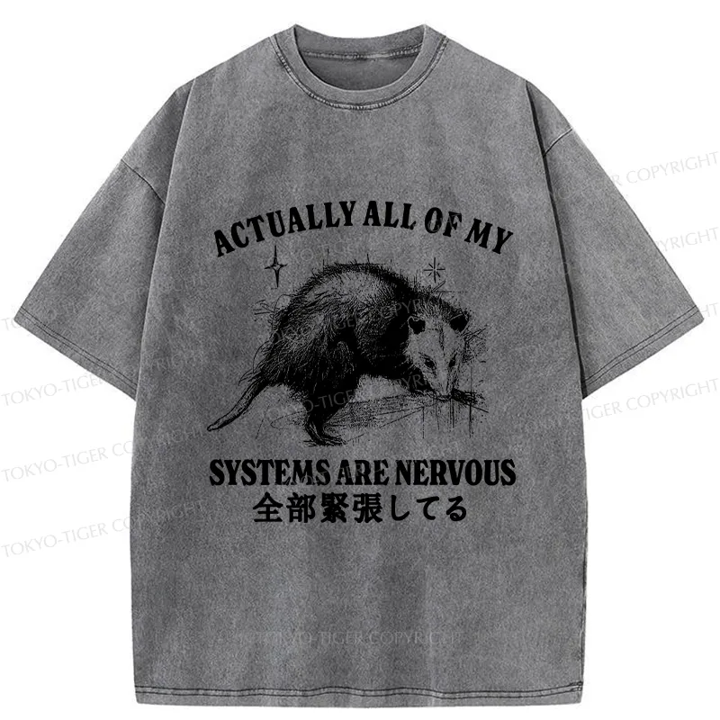 Tokyo-Tiger Actually All Of My Systems Are Nervous Washed T-Shirt