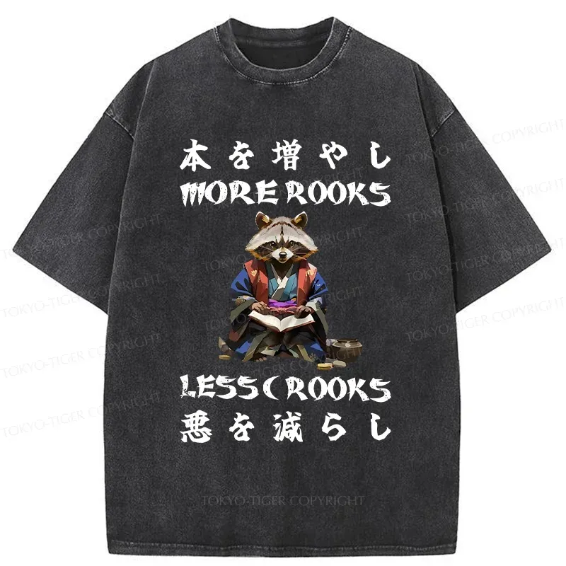Tokyo-Tiger More Books Less Crooks Washed T-Shirt