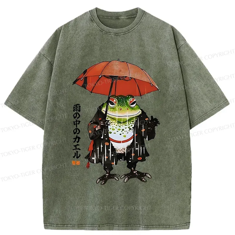 Tokyo-Tiger Frog In The Rain Washed T-Shirt
