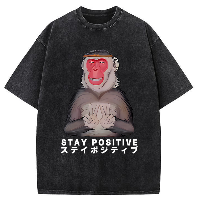 Tokyo-Tiger Monkey Stay Positive Washed T-Shirt