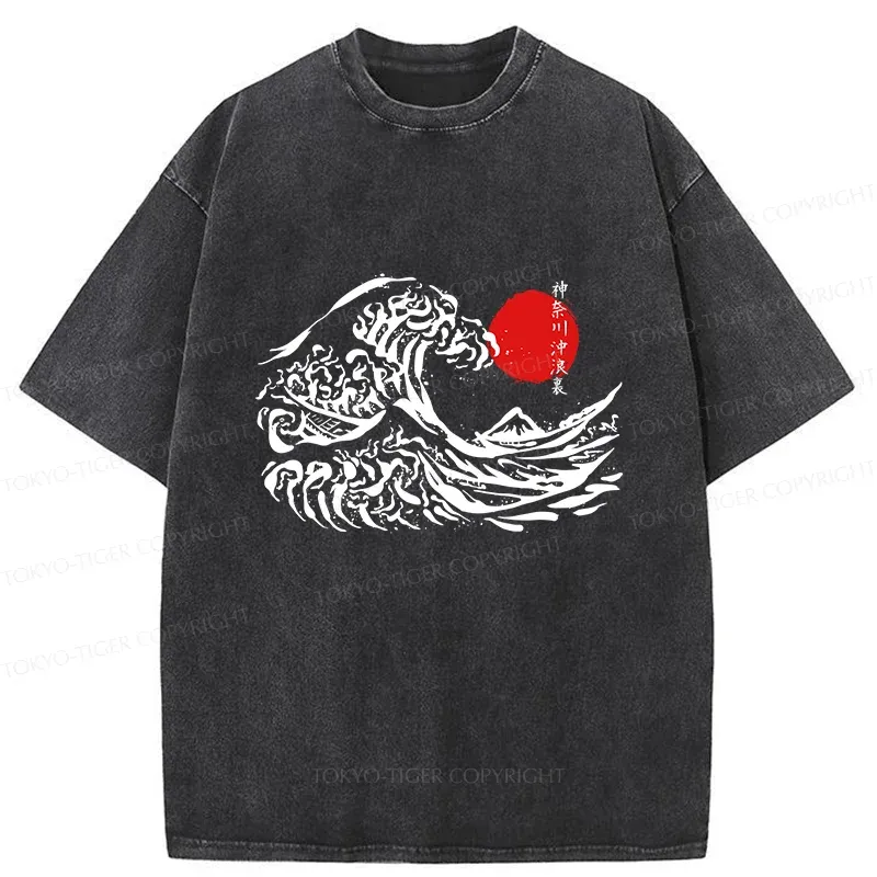 Tokyo-Tiger Japanese Retro Waves Washed T-Shirt