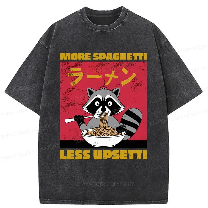 Tokyo-Tiger Raccoon Eats Spaghetti Washed T-Shirt