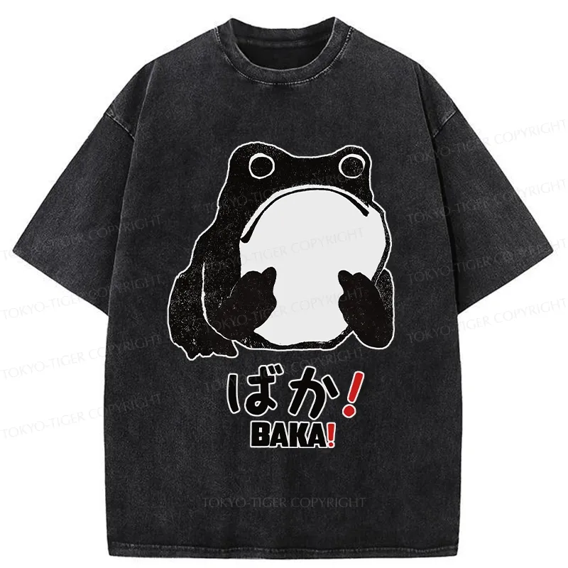 Tokyo-Tiger Funny Baka Frog Washed T-Shirt
