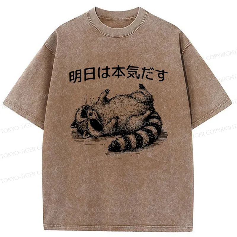 Tokyo-Tiger Lazy Raccoon Washed T-Shirt