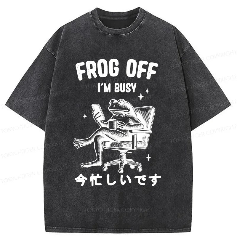 Tokyo-Tiger Busy Frog Funny Washed T-Shirt