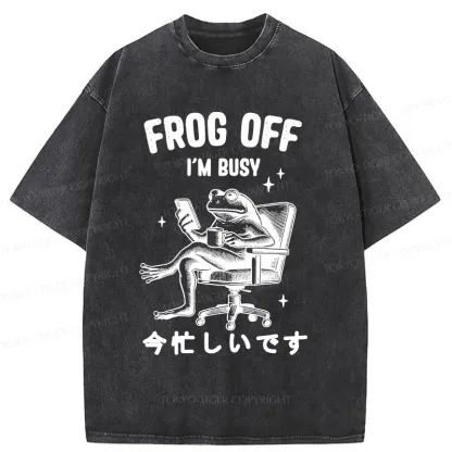 Tokyo-Tiger Busy Frog Funny Washed T-Shirt