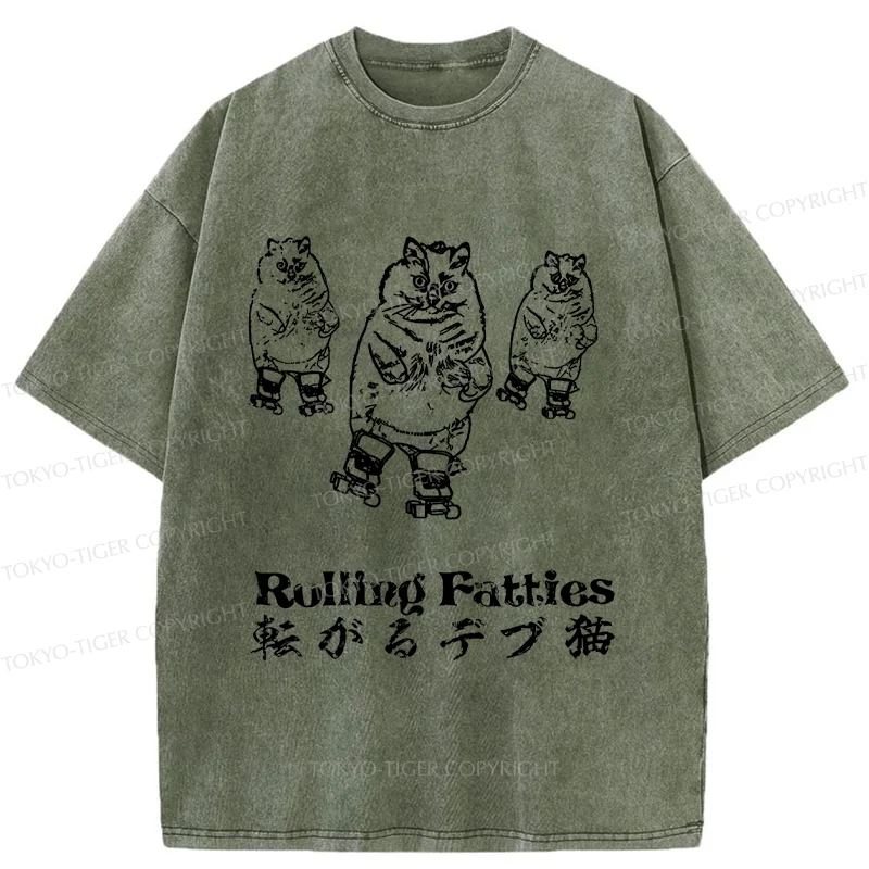 Tokyo-Tiger Cat Skating Japan Washed T-Shirt