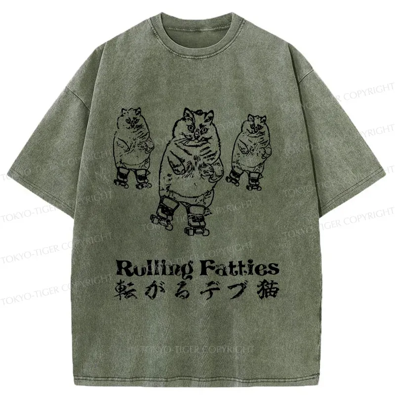 Tokyo-Tiger Cat Skating Japan Washed T-Shirt