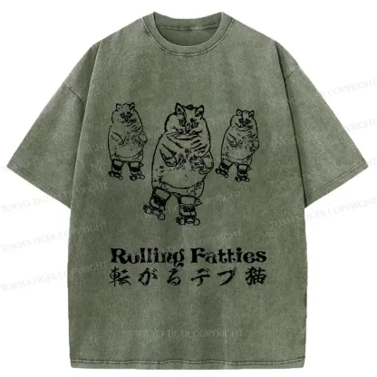 Tokyo-Tiger Cat Skating Japan Washed T-Shirt