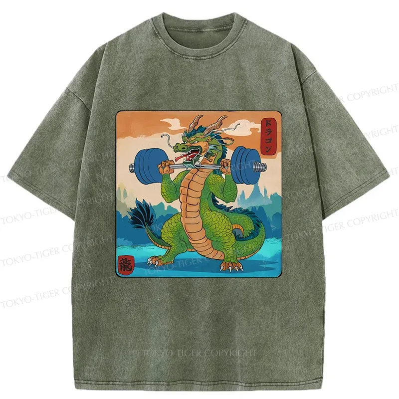 Tokyo-Tiger Dragon With Strong Abdominal Muscles Washed T-Shirt