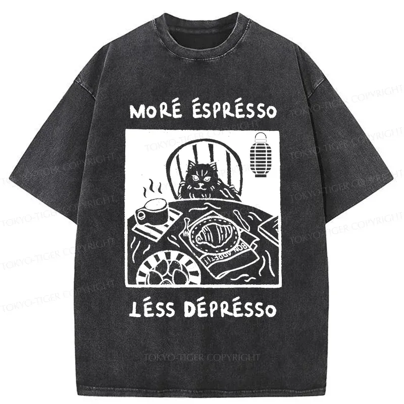 Tokyo-Tiger Cat Drinking Espresso Washed T-Shirt