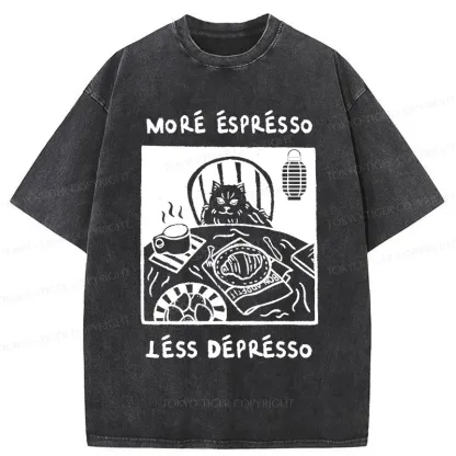 Tokyo-Tiger Cat Drinking Espresso Washed T-Shirt