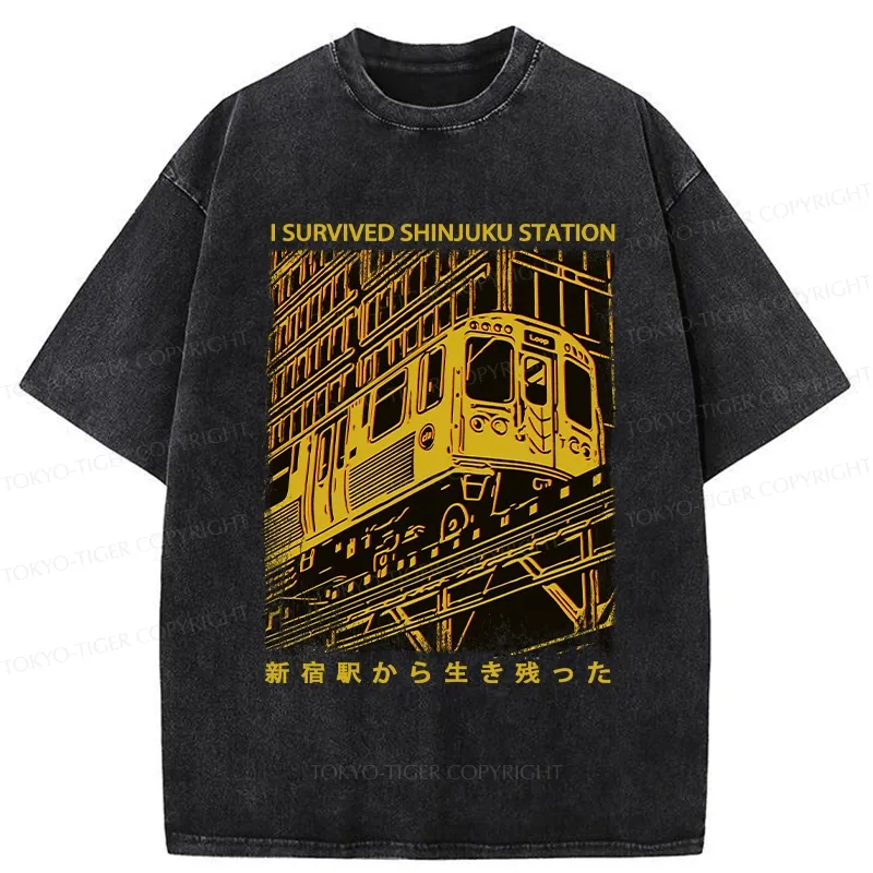 Tokyo-Tiger I Survived Shinjuku Station Washed T-Shirt