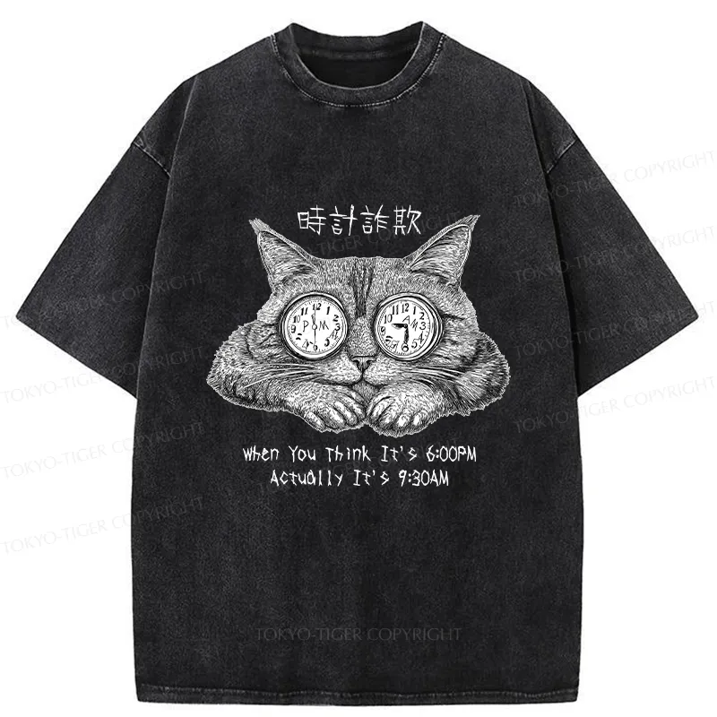 Tokyo-Tiger Funny Hour Hand Fraud Washed T-Shirt