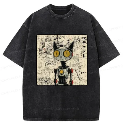 Tokyo-Tiger Robot Cat Washed T-Shirt