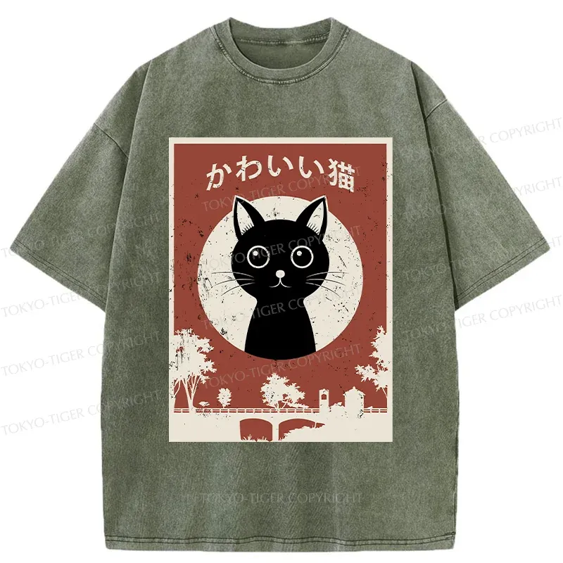 Tokyo-Tiger Vintage Japanese Cat Washed T-Shirt