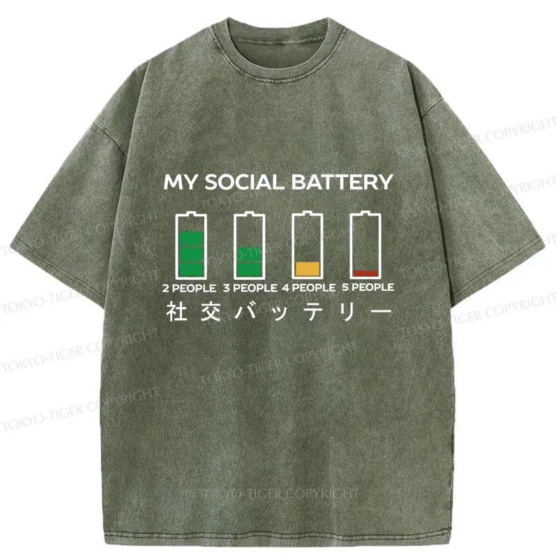 Tokyo-Tiger My Social Battery Washed T-Shirt