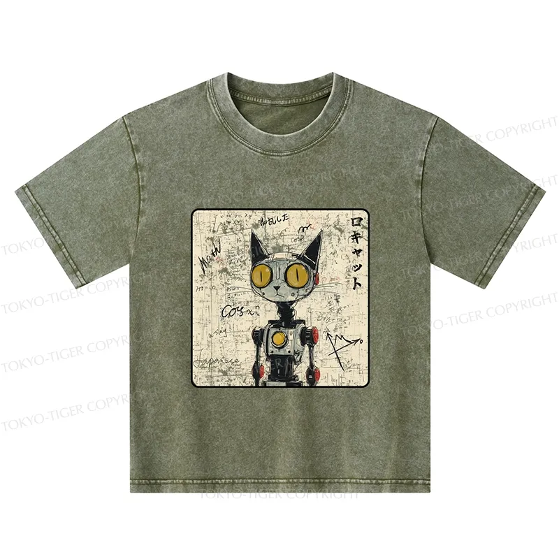 Tokyo-Tiger Robot Cat Kids Washed T-Shirt