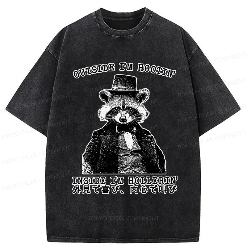 Tokyo-Tiger Outside I'm Hootin' Inside I'm Hollerin' Washed T-Shirt