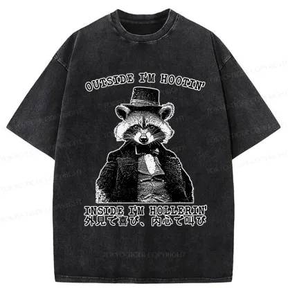 Tokyo-Tiger Outside I'm Hootin' Inside I'm Hollerin' Washed T-Shirt