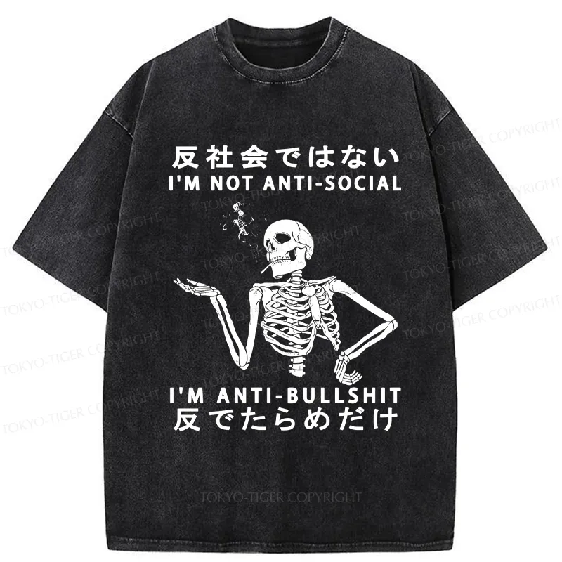 Tokyo-Tiger I'm Anti-Bullshit Funny Washed T-Shirt