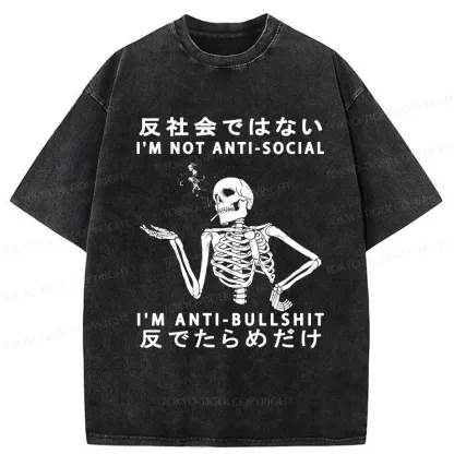 Tokyo-Tiger I'm Anti-Bullshit Funny Washed T-Shirt
