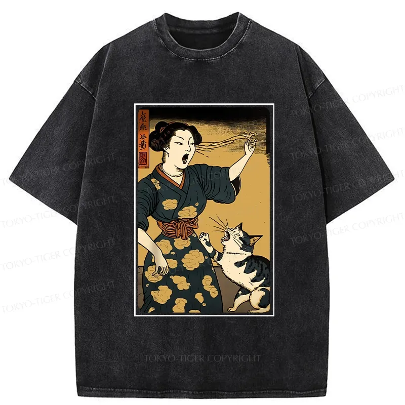 Tokyo-Tiger Woman Yelling At Cat Washed T-Shirt