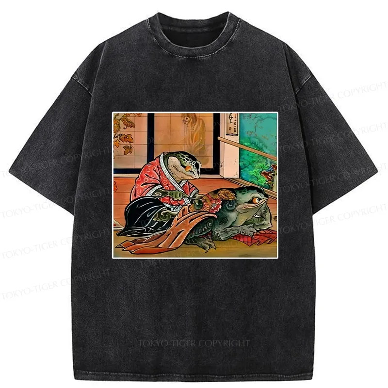 Tokyo-Tiger Frog Tattoo Washed T-Shirt