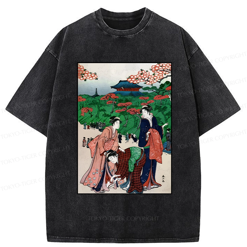 Tokyo-Tiger Retro Japanese Scenery Washed T-Shirt