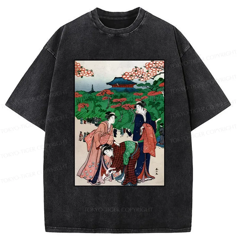 Tokyo-Tiger Retro Japanese Scenery Washed T-Shirt Sale
