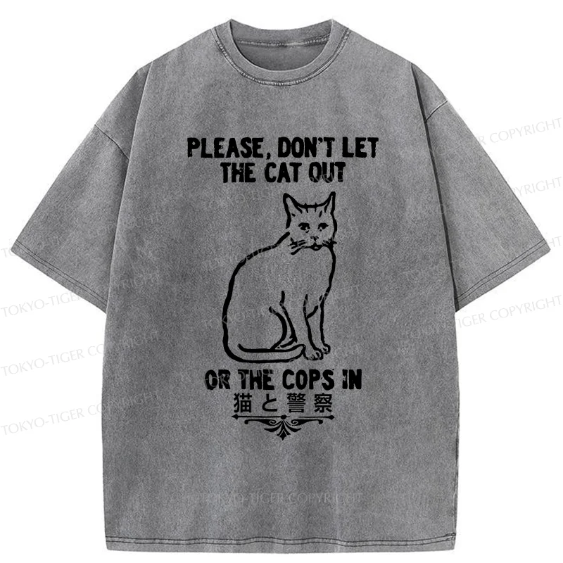 Tokyo-Tiger Cats And The Police Washed T-Shirt