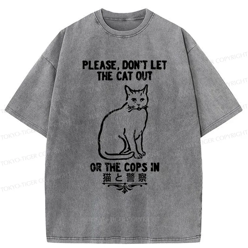 Tokyo-Tiger Cats And The Police Washed T-Shirt