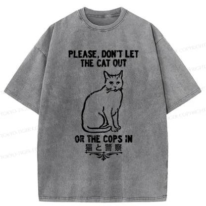 Tokyo-Tiger Cats And The Police Washed T-Shirt