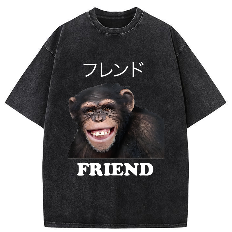 Tokyo-Tiger Funny Chimpanzee Washed T-Shirt