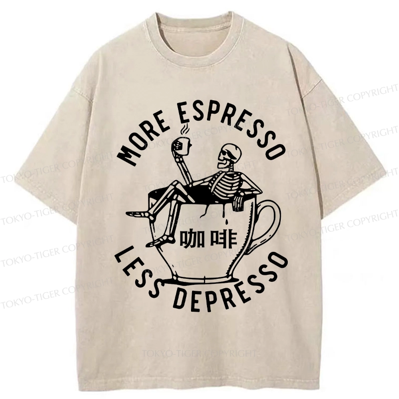 Tokyo-Tiger More Espresso Less Depresso Japan Washed T-Shirt