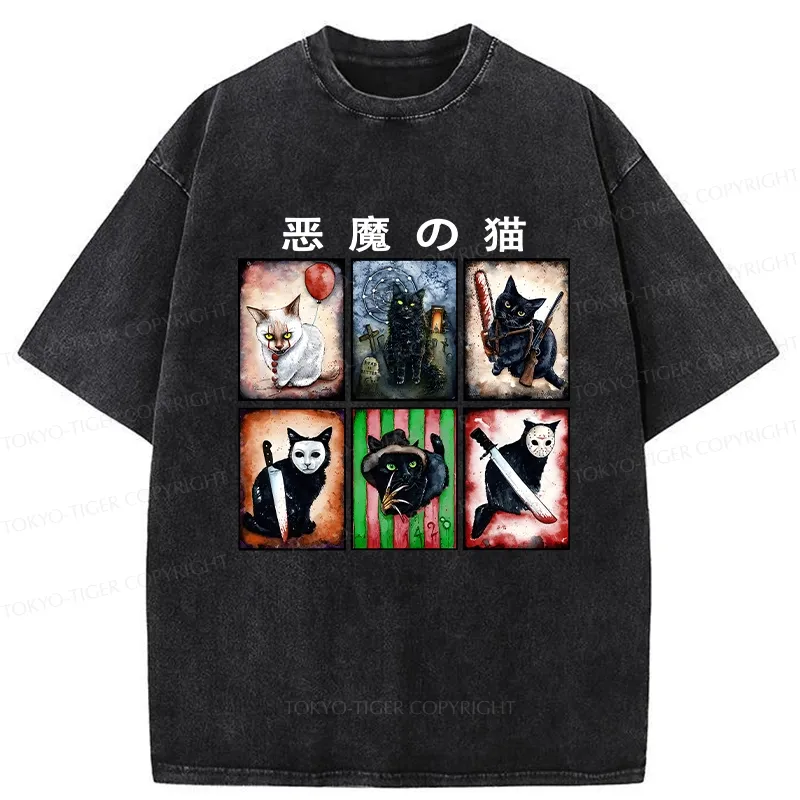 Tokyo-Tiger Demon Cat Washed T-Shirt