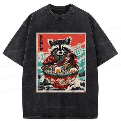 Tokyo-Tiger Ramen-loving Raccoon Washed T-Shirt