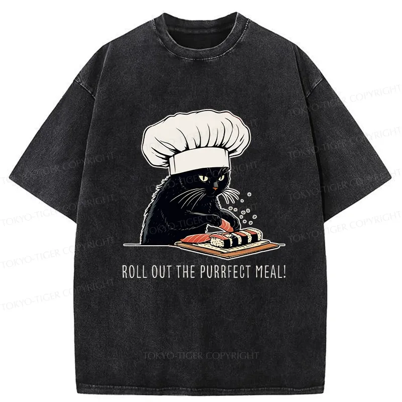 Tokyo-Tiger Roll Out The Purrfect Meal Washed T-Shirt