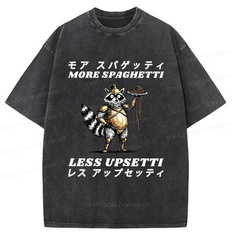 Tokyo-Tiger Armed Raccoon Eating Spaghetti Washed T-Shirt
