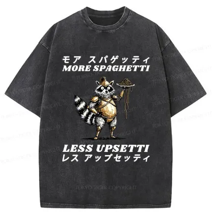 Tokyo-Tiger Armed Raccoon Eating Spaghetti Washed T-Shirt