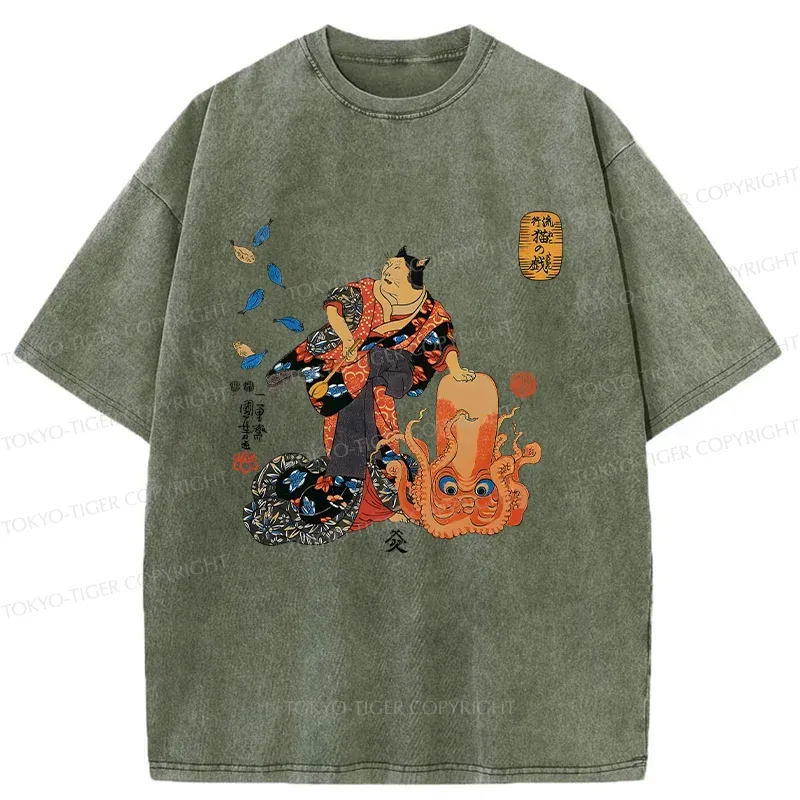 Tokyo-Tiger Geisha Cat Washed T-Shirt