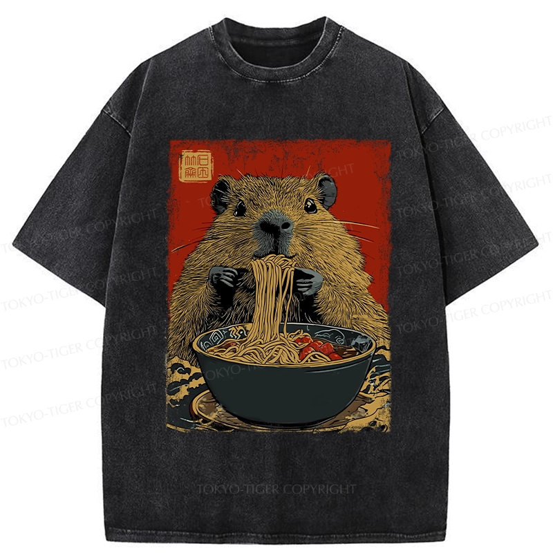 Tokyo-Tiger Capybara Ramen Lover Washed T-Shirt